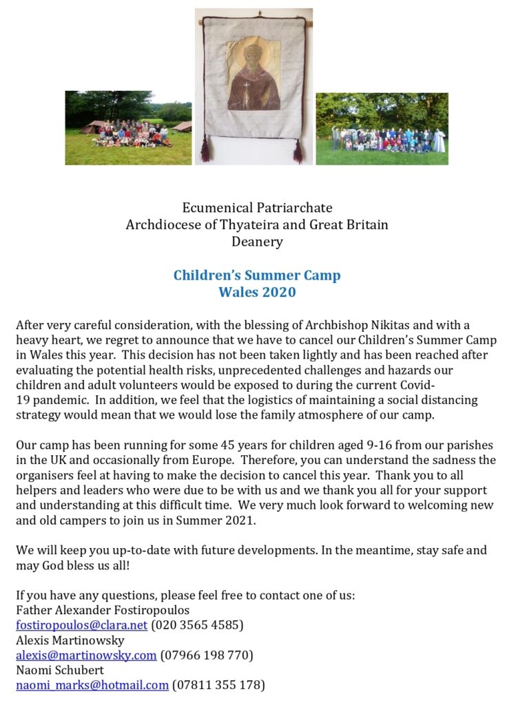 Deanery Summer Camp 2020 cancelled